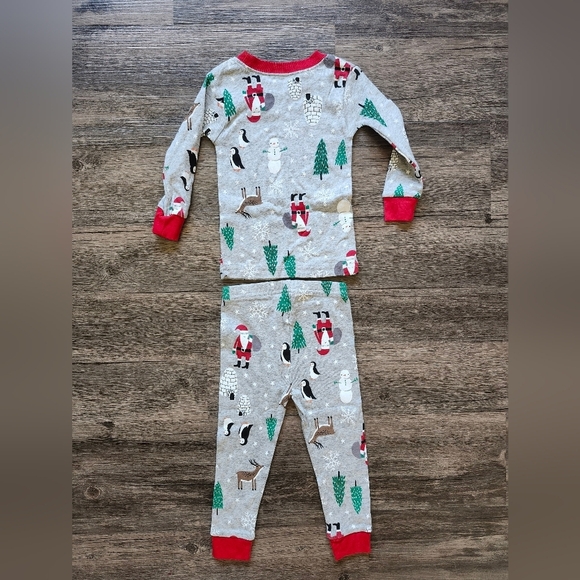 Carter's Kids Christmas Holiday 12 Month Pajamas - Red and Gray - Picture 2 of 3